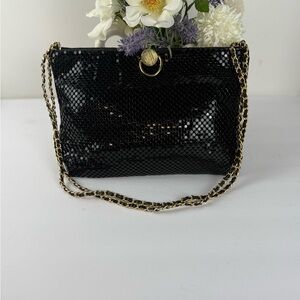 Black Mesh Chain Clutch Evening Bag Gold Hardwar